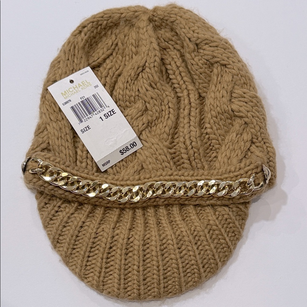 MICHAEL Michael Kors Camel Brown Braided Cable Peak Hat